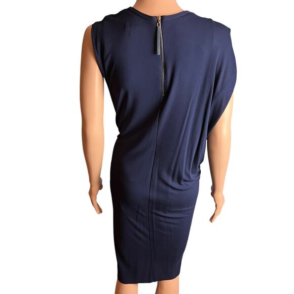 Helmut Lang Navy Blue Asymmetrical Knit Dress Petite Wrap Helix Jersey Knot - Picture 4 of 8